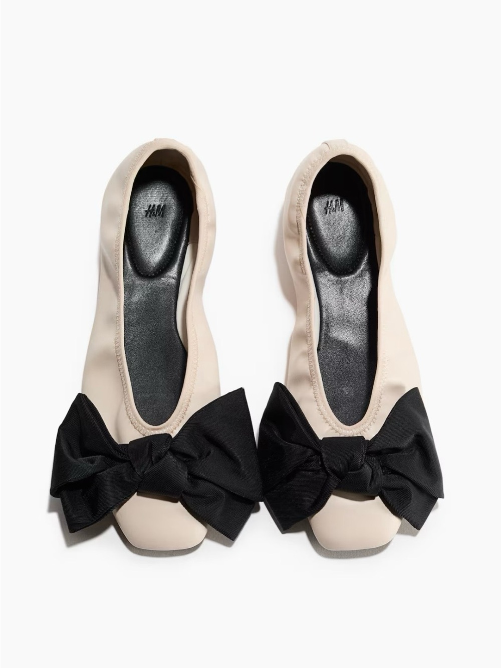 H&M Beige / Black Oversized Bow Ballet Square Toe Flats Size 41 US 10